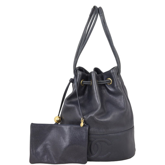 Chanel CC Drawstring Bag Black Bucket Jewelry