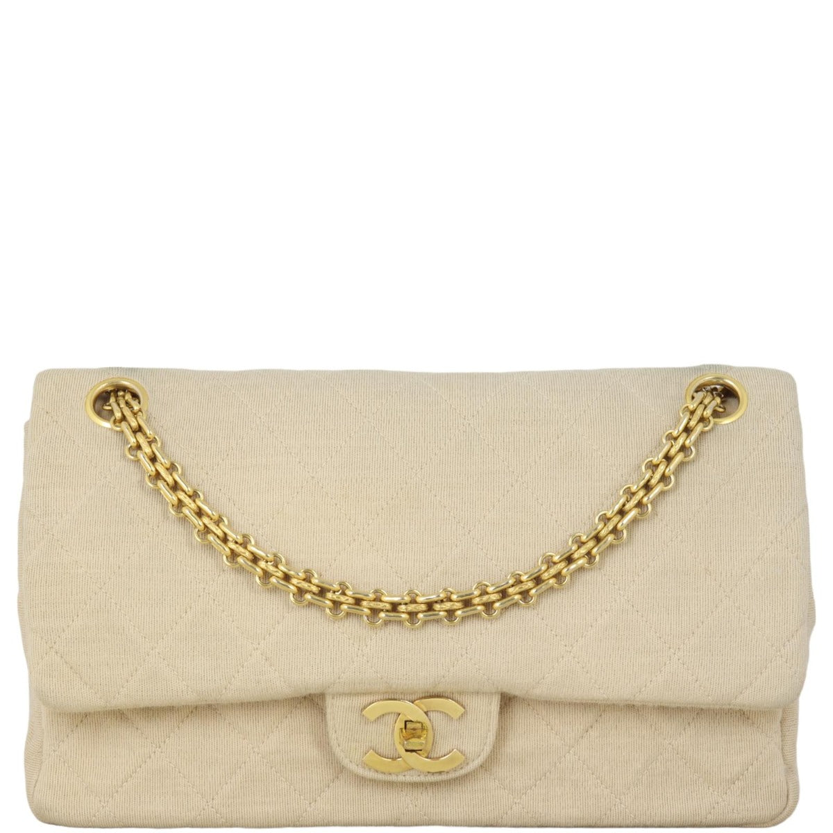 Chanel Classic Double Flap Jersey Handbag Quilted White Shoulder Bag