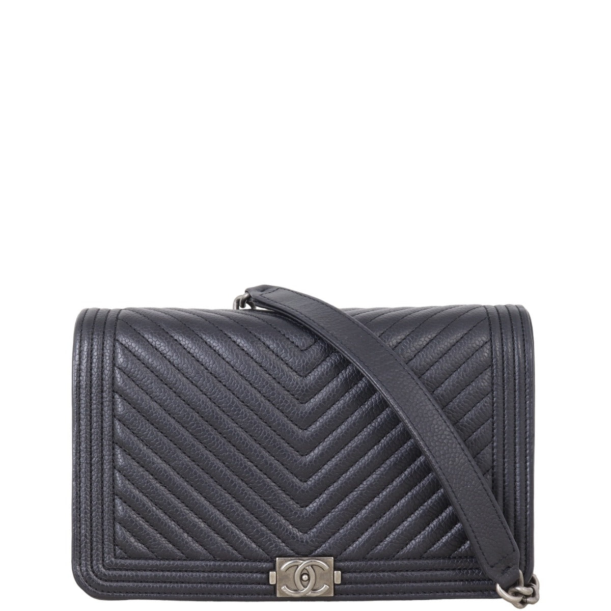 Chanel Boy Wallet on Chevron Handbag Black Chain Crossbody Bag