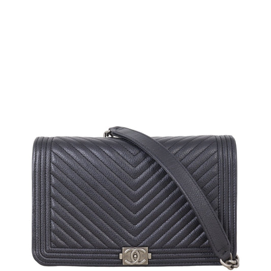 Chanel Boy Wallet on Chevron Handbag Black Chain Crossbody Bag