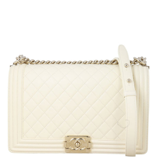 Chanel Boy New Handbag Quilted White Shoulder Bag