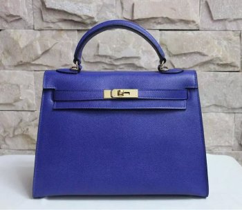 Hermes Luxury Kelly Cm Epsom Handbag Electric Leather Blue Travel Bag