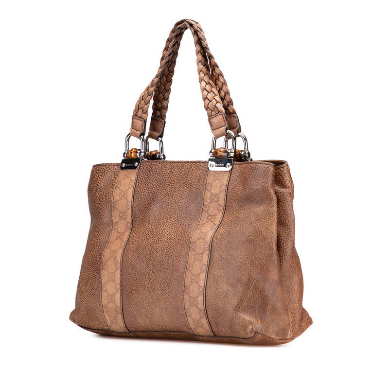 Gucci ssima Bamboo Handbag Leather Travel Bag