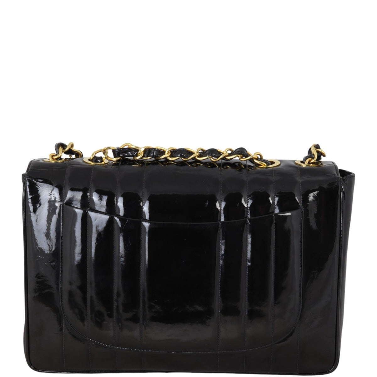 Chanel Vertical Quilt Single Jumbo Patent Handbag Black Flap Crossbody Bag