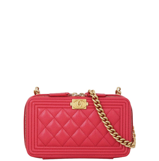 Chanel Boy Phone Pouch With Chain Handbag Quilted Red Crossbody Bag
