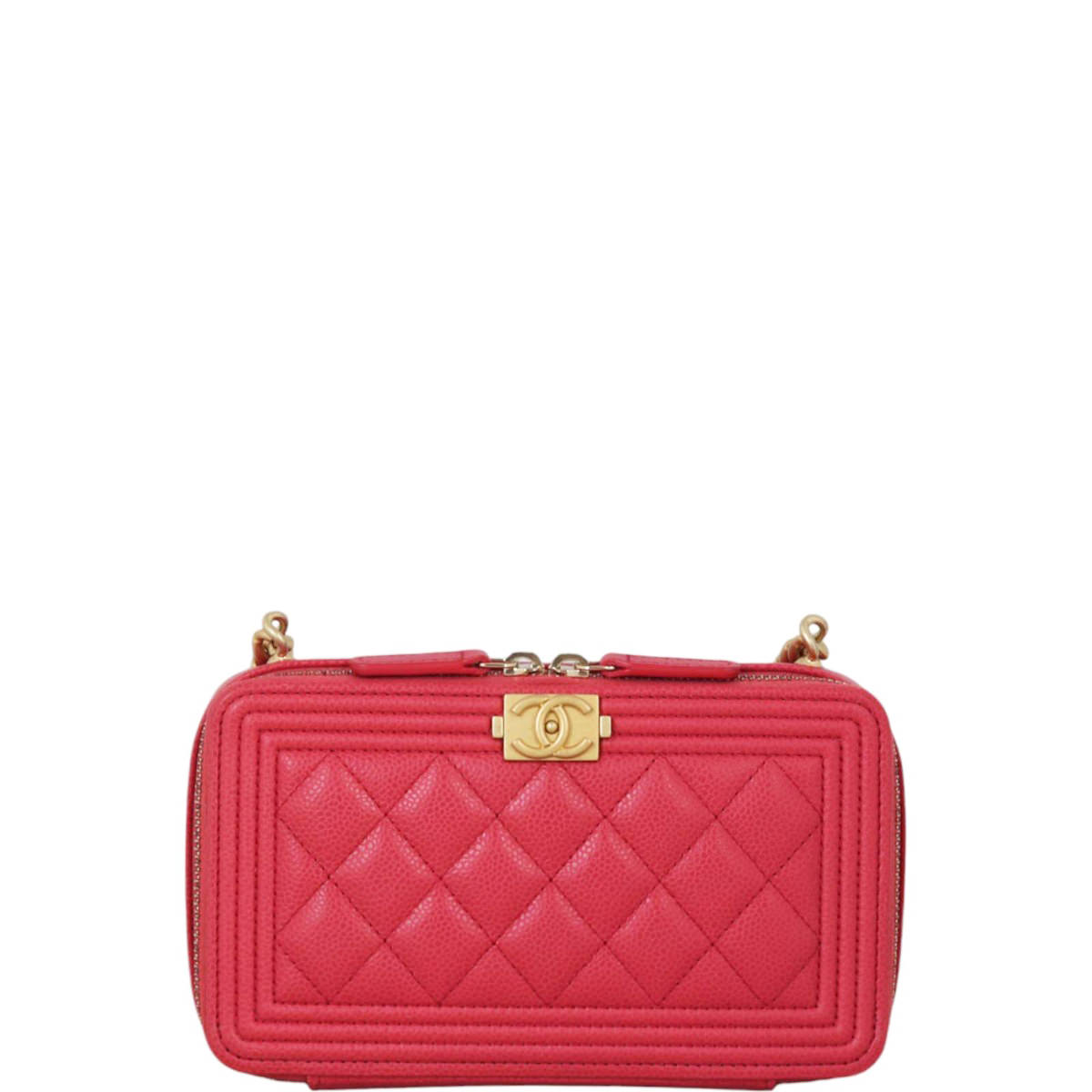 Chanel Boy Phone Pouch With Chain Handbag Quilted Red Crossbody Bag
