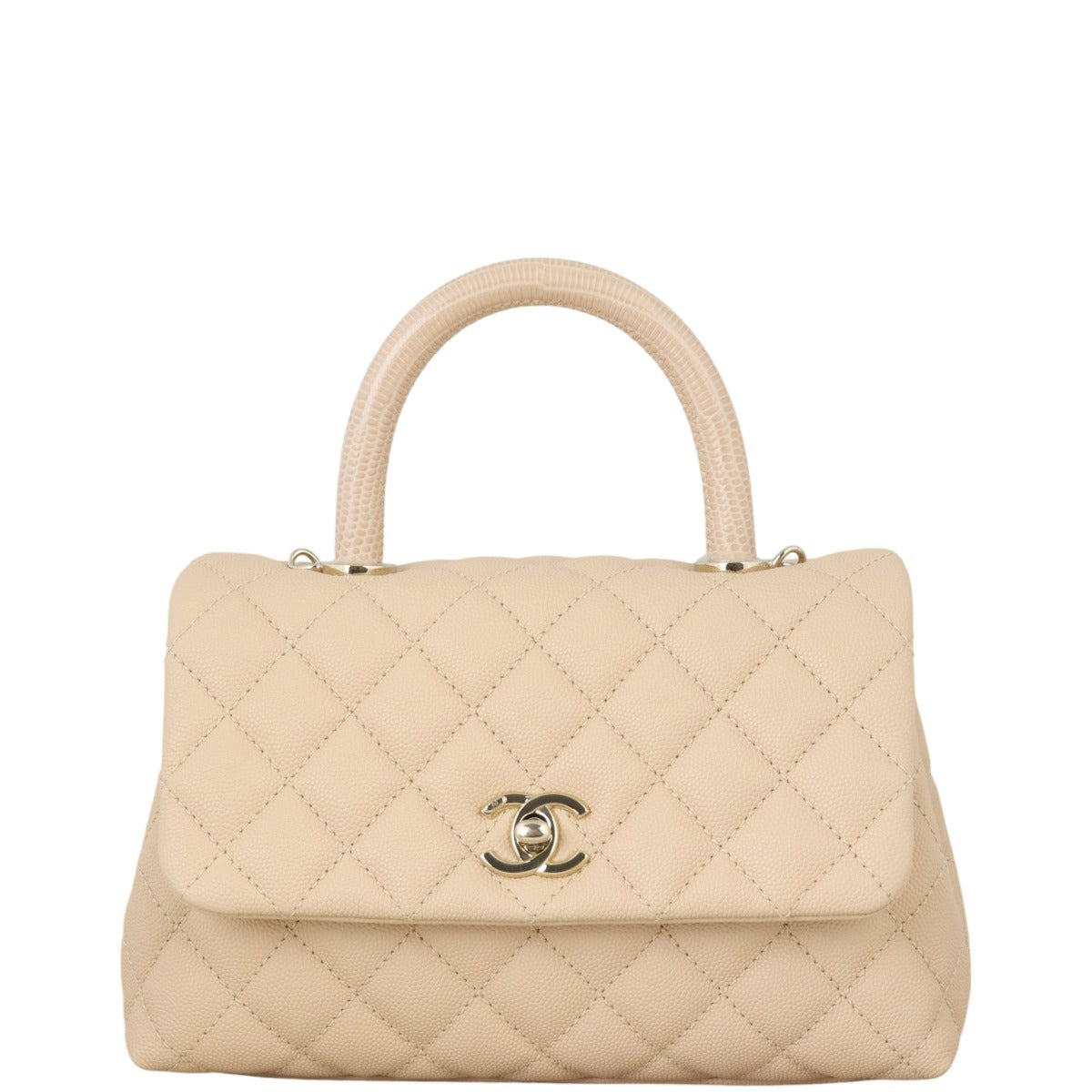 Chanel Coco Top Handle Bag Quilted White Crossbody Bag