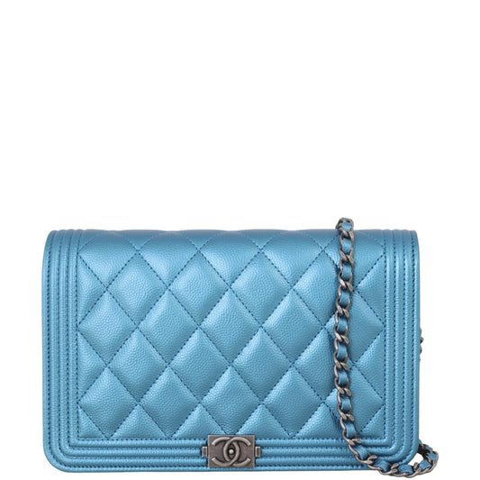 Chanel Boy Wallet on Handbag Blue Chain