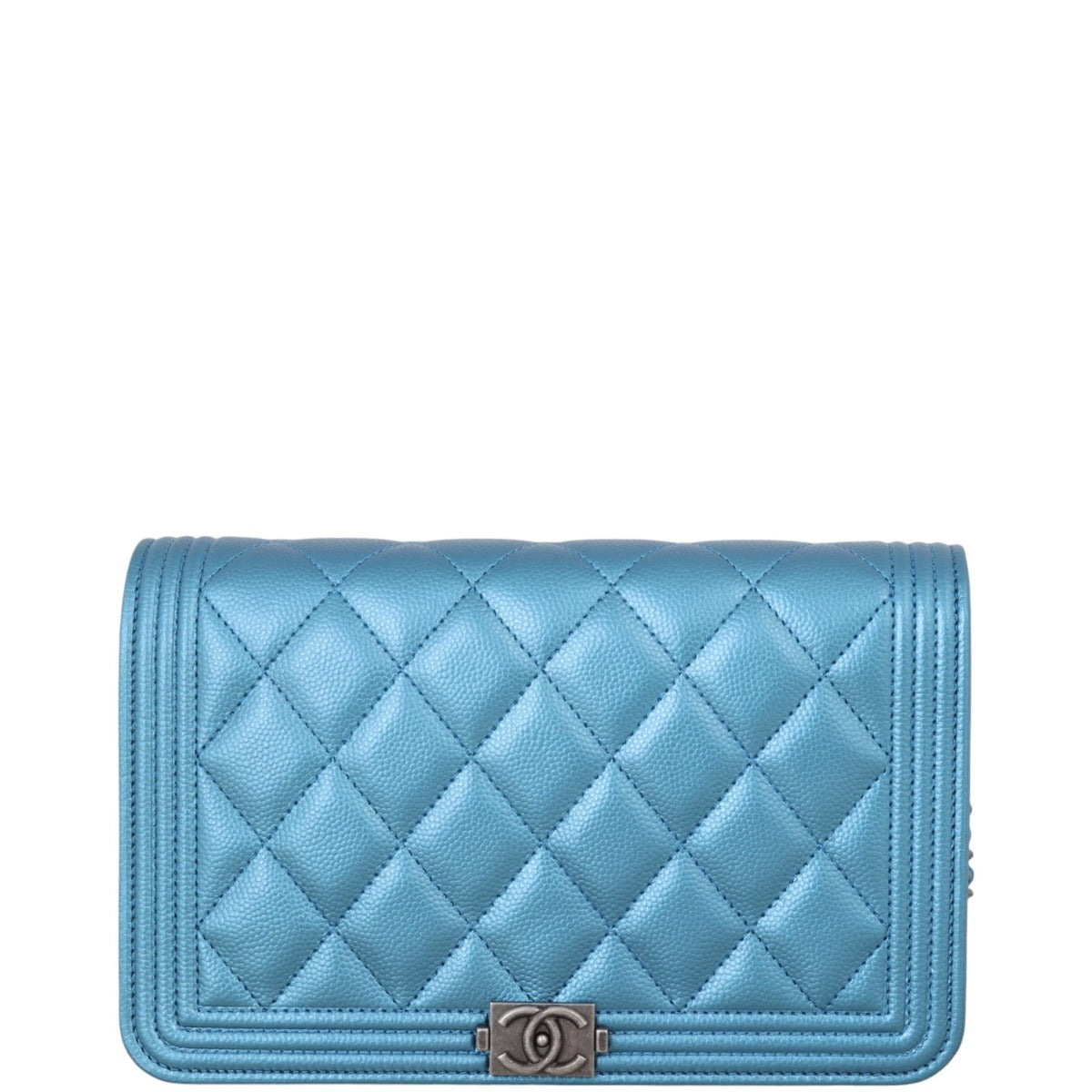 Chanel Boy Wallet on Handbag Blue Chain