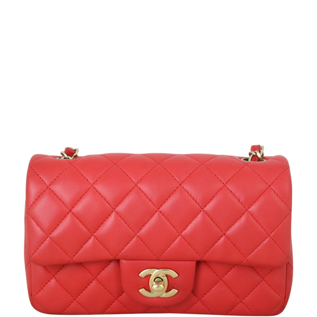 Chanel Classic Flap Rectangular Bag Lambskin Red Crossbody Bag