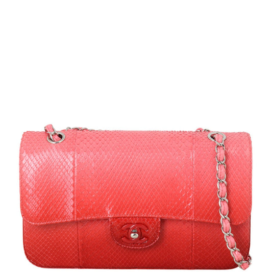 Chanel Classic Double Flap Python Ombre Handbag Red Pink Crossbody Bag