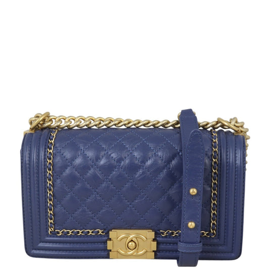 Chanel Boy Old Around Handbag Blue Medium Crossbody Bag