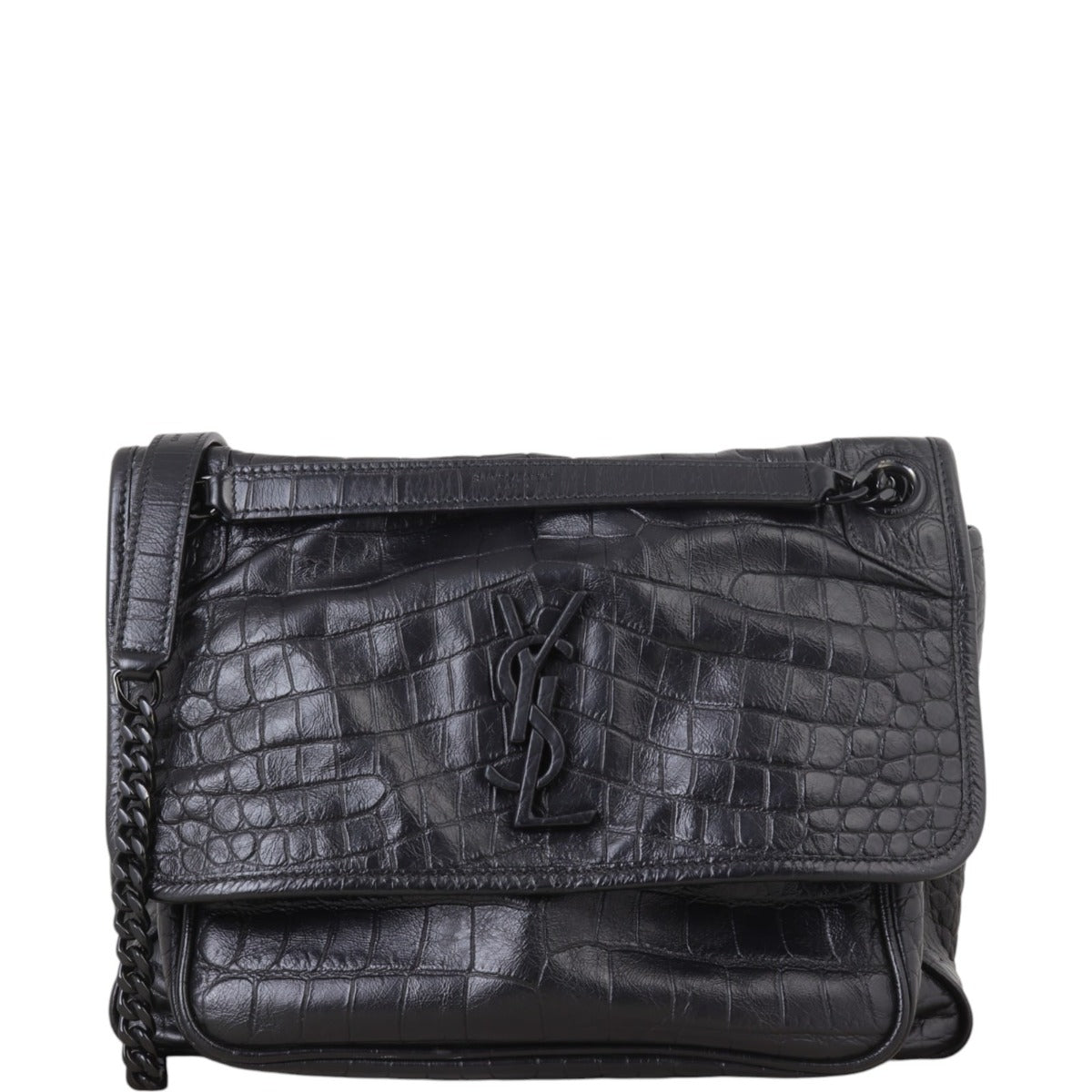 YSL Saint Laurent Niki Croc Embossed Crossbody Bag Medium