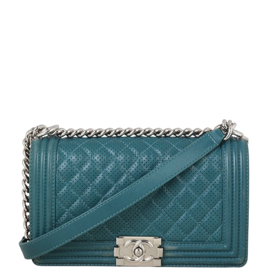 Chanel Boy Old Perforated Handbag Green Medium Crossbody Bag
