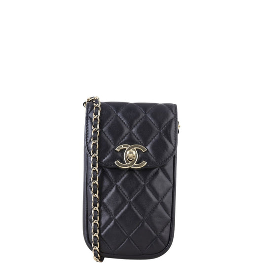 Chanel CC Phone Holder on Chain Handbag Quilted Black Crossbody Bag