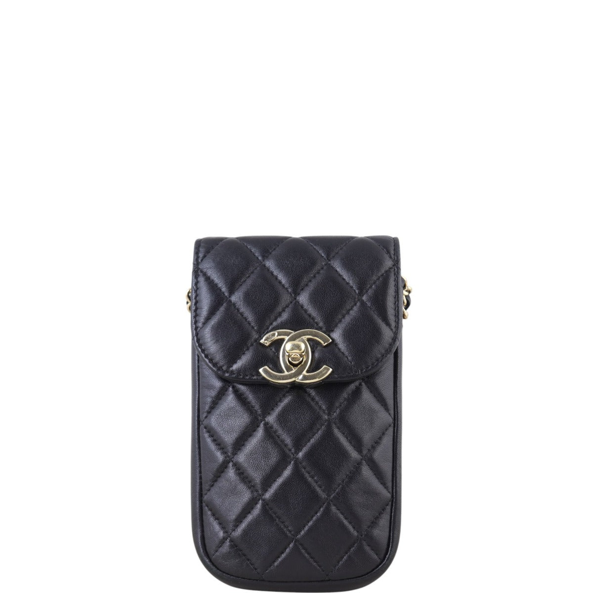 Chanel CC Phone Holder on Chain Handbag Quilted Black Crossbody Bag