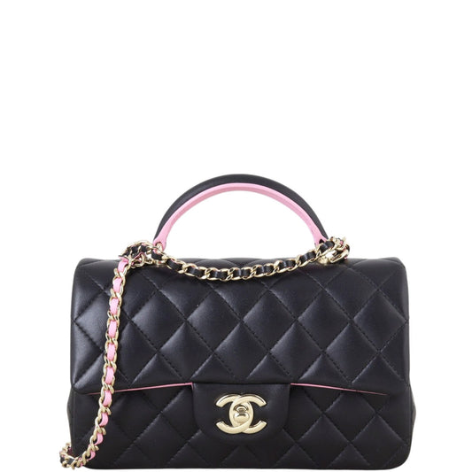 Chanel Classic Flap Mini Rectangular Top Handle Bag Quilted Black Crossbody Bag