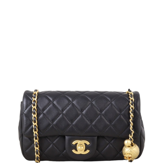 Chanel Pearl Crush Mini Rectangular Flap Bag Lambskin Quilted Black Mini Bag