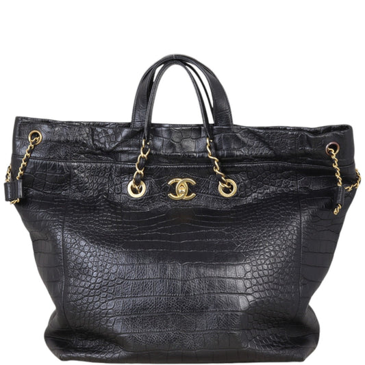 Chanel Paris-New York Coco Croc Tote Black Large Shoulder Bag