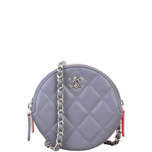 Chanel CC Round Triple Zip Pouch on Chain Quilted Pink Crossbody Bag