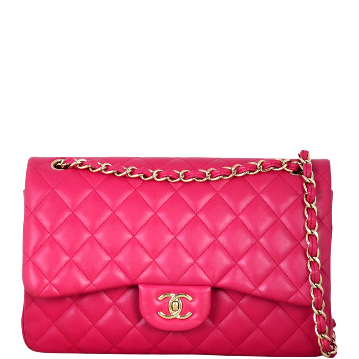 Chanel Classic Double Jumbo Handbag Quilted Pink Crossbody Bag