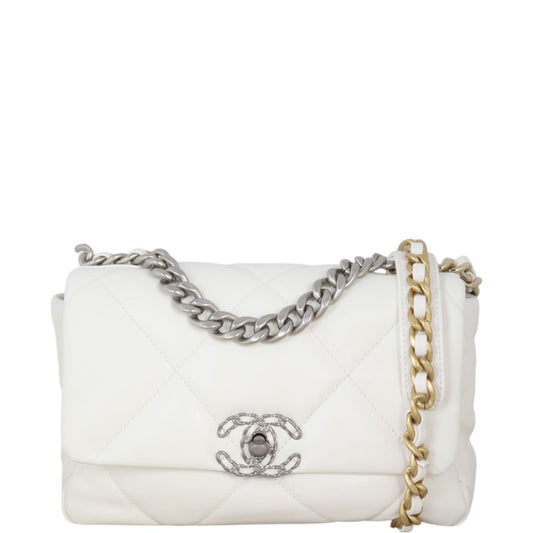 Chanel 19 Flap Bag Quilted White Crossbody Bag Medium 12122024