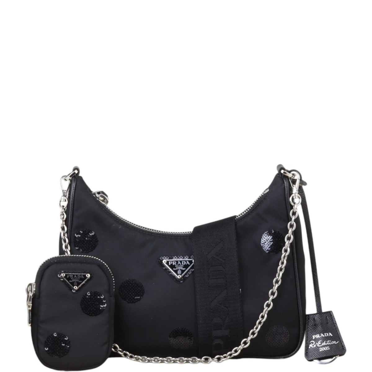 Prada Crossbody Bag Re-Edition Tessuto Shoulder Bag Sequin Polka Nylon Black