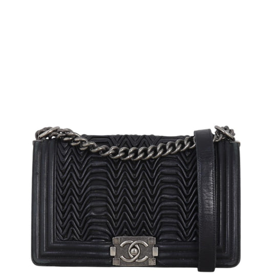 Chanel Boy 3D Pleated Old Handbag Black Medium Crossbody Bag