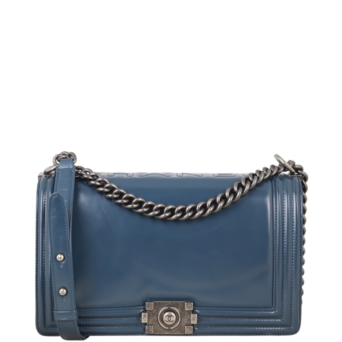 Chanel Boy Old Glazed Handbag Blue Medium Crossbody Bag