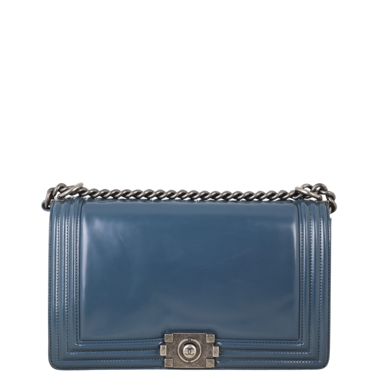 Chanel Boy Old Glazed Handbag Blue Medium Crossbody Bag