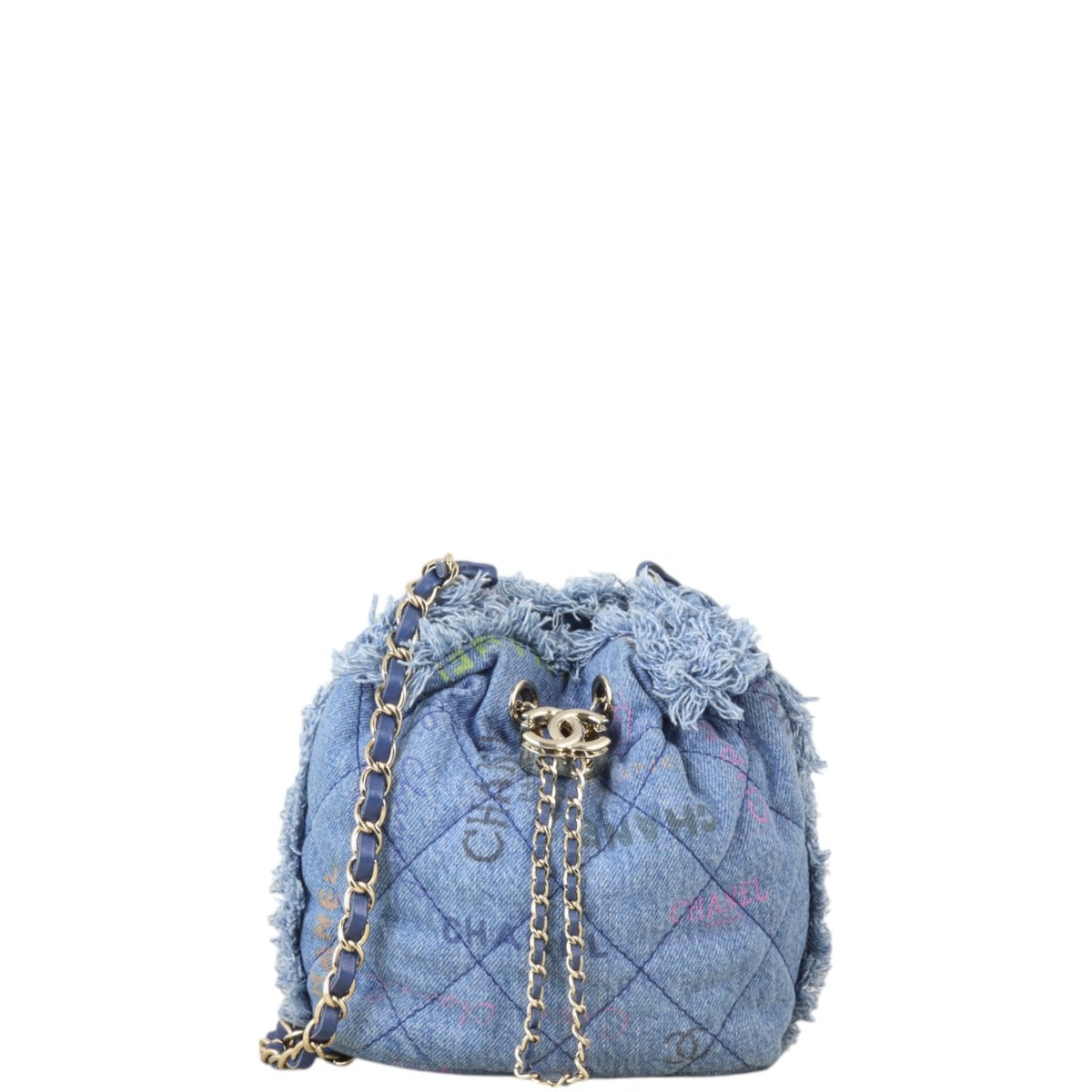 Chanel Bucket Fringe Mood Small Handbag Denim Quilted Jewelry