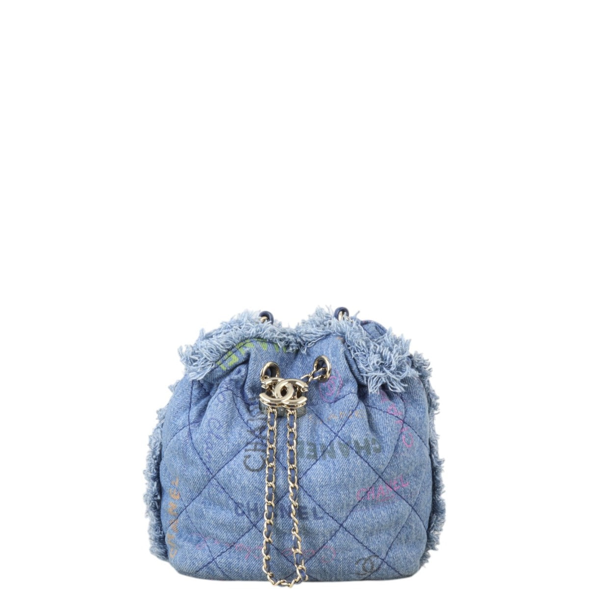 Chanel Bucket Fringe Mood Small Handbag Denim Quilted Jewelry