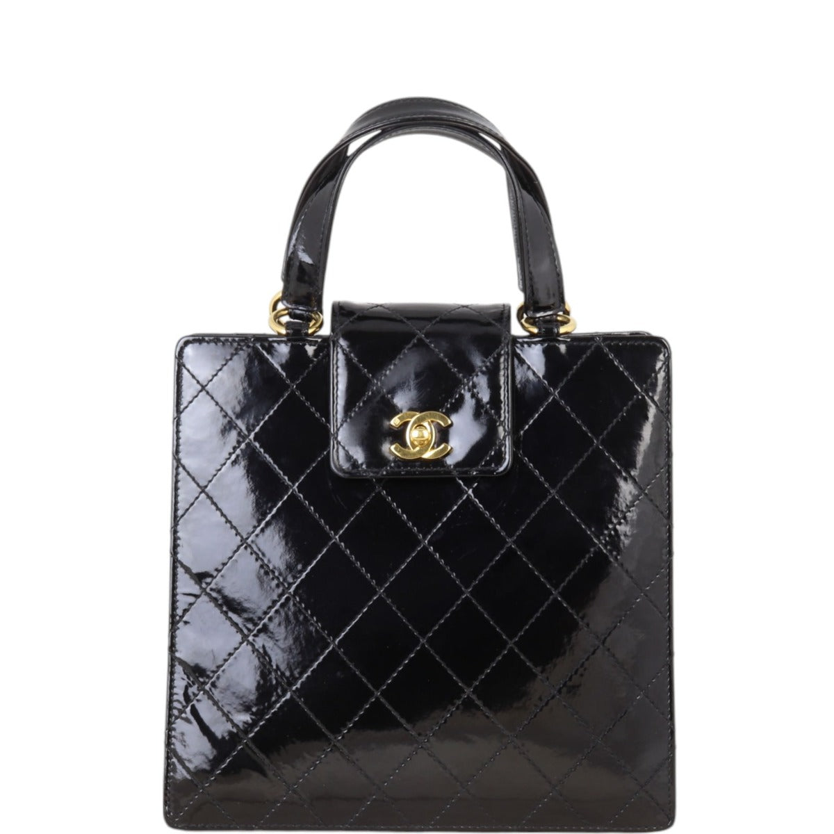Chanel CC Tall Tote Patent Quilted Black Tote Bag