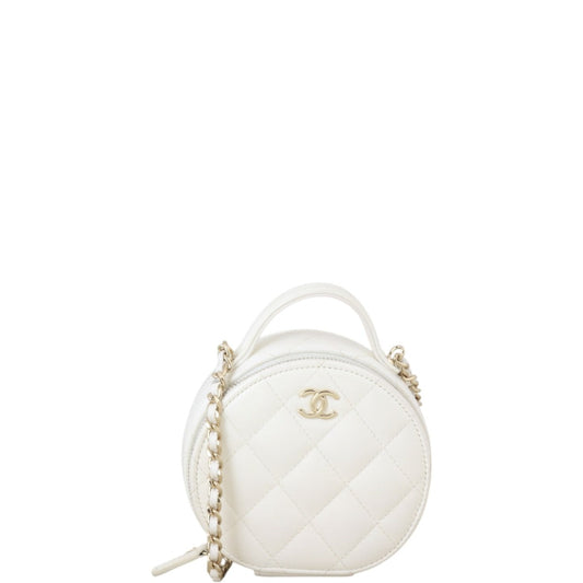 Chanel Handle With Care Round Vanity Case with Quilted White Crossbody Bag