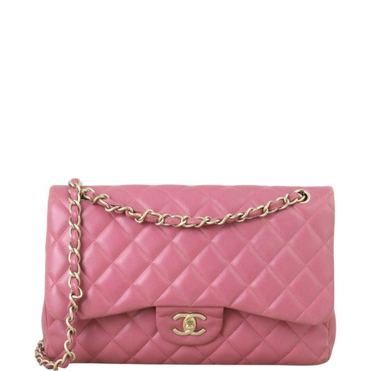 Chanel Classic Double Jumbo Handbag Pink Flap Crossbody Bag