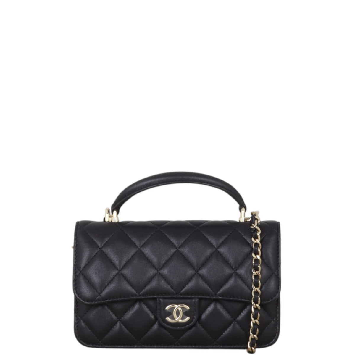 Chanel Top Handle Phone Holder on Chain Quilted Black Crossbody Bag