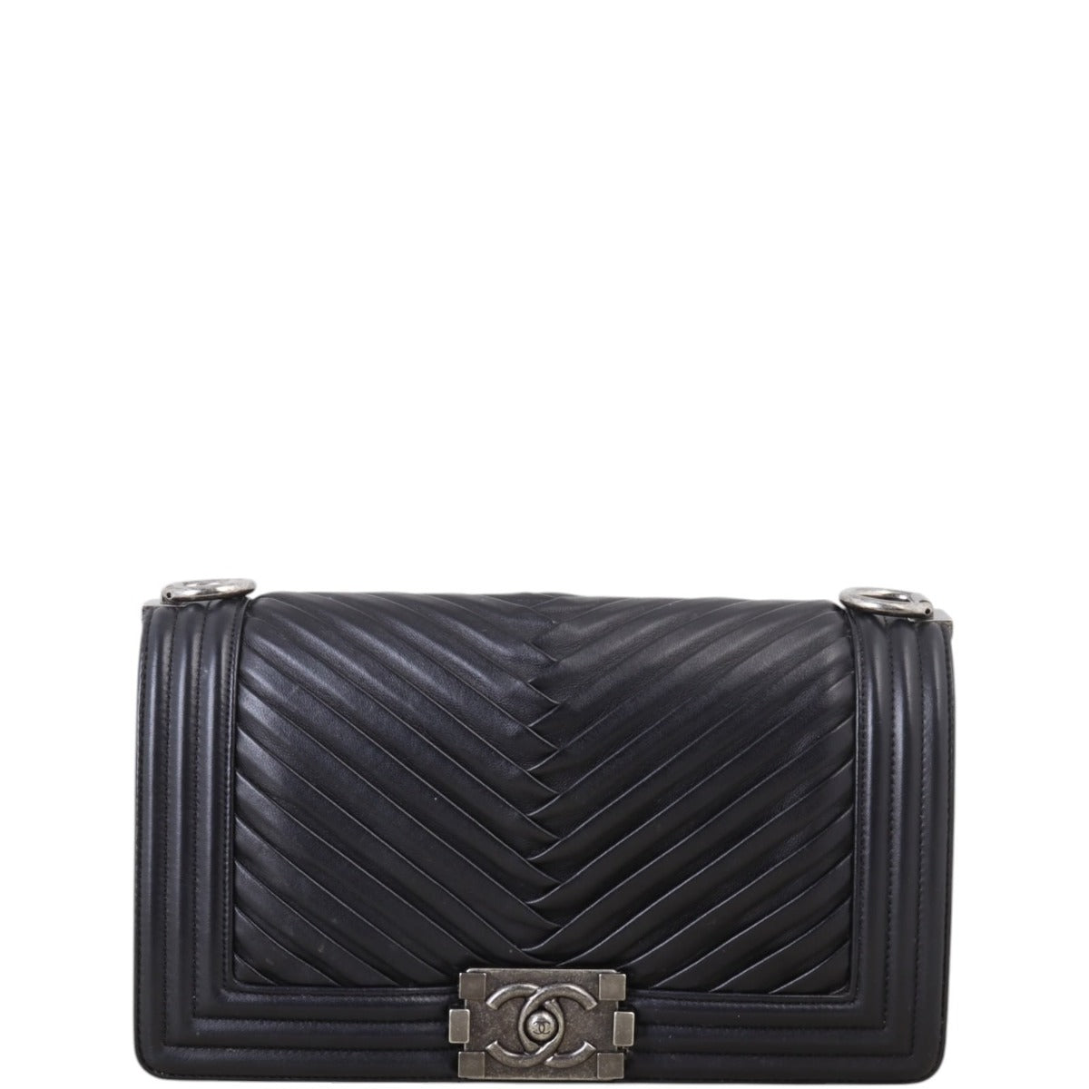 Chanel Boy Old Pleated Handbag Black Medium Crossbody Bag