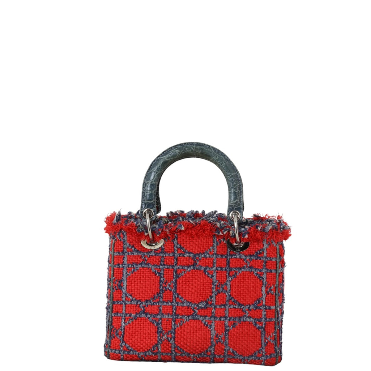 Dior Lady Tweed And Croc Embossed Handbag Medium Travel Bag