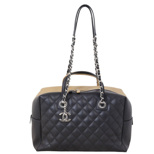 Chanel CC Bicolour Bowling Bag Quilted Black Shoulder Bag