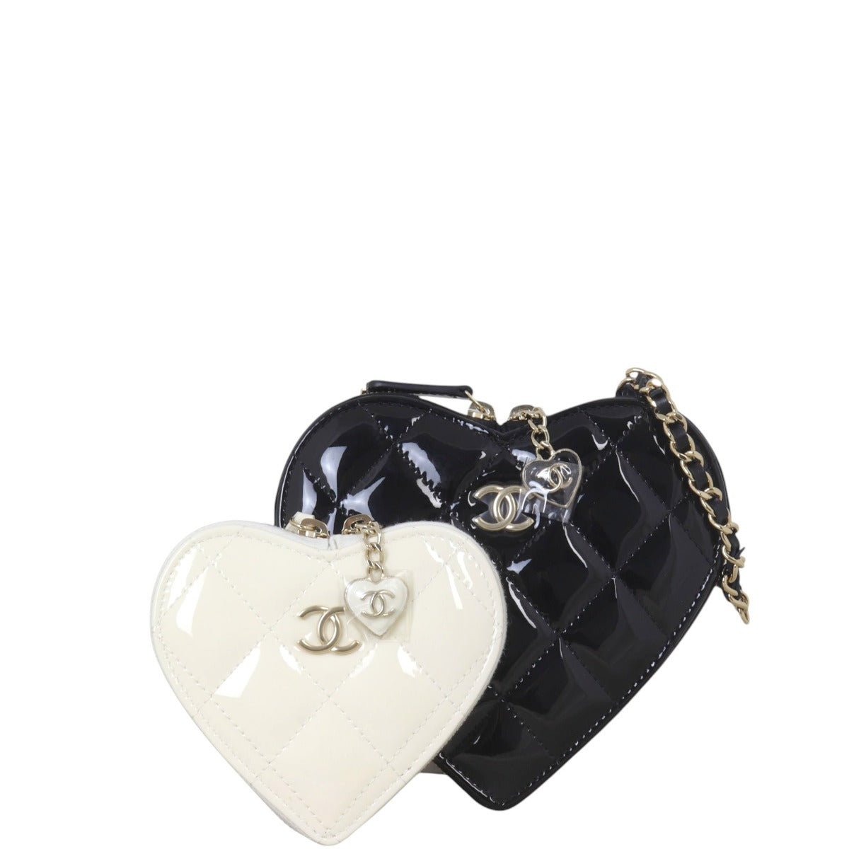 Chanel CC Double Heart Clutch With Chain Quilted Black Crossbody Bag