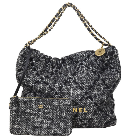 Chanel 22 Hobo Tweed Quilted Black Shoulder Bag