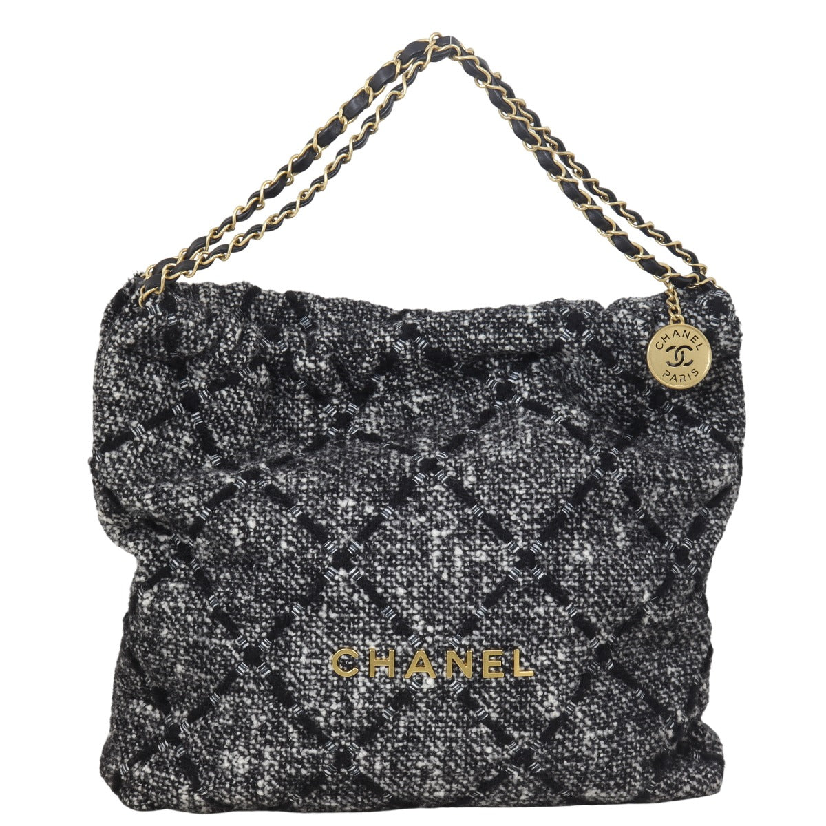 Chanel 22 Hobo Tweed Quilted Black Shoulder Bag