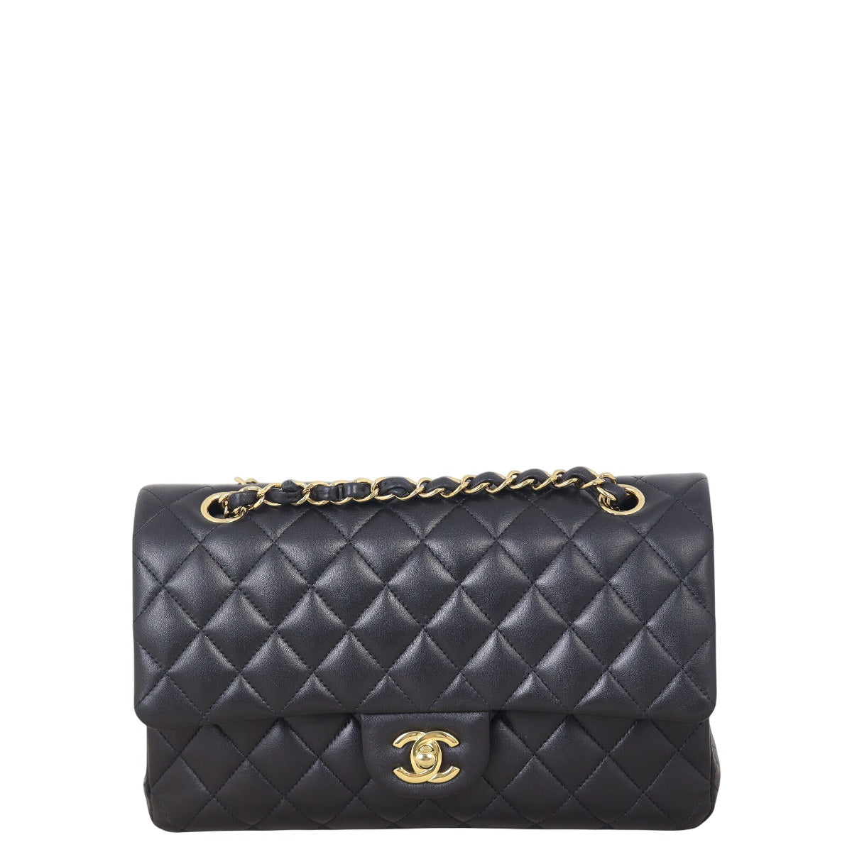 Chanel Classic Double Flap Lambskin Handbag Quilted Black Crossbody Bag Medium 01042025