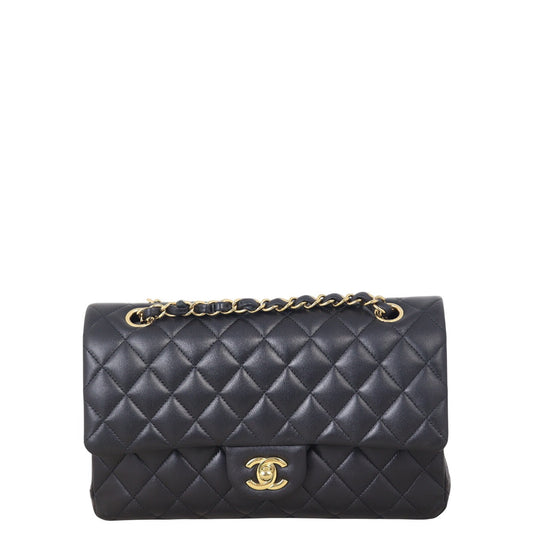 Chanel Classic Double Flap Lambskin Handbag Quilted Black Crossbody Bag Medium 01042025