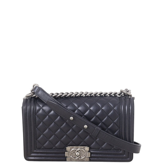 Chanel Boy Old Handbag Quilted Black Crossbody Bag Medium 08042025