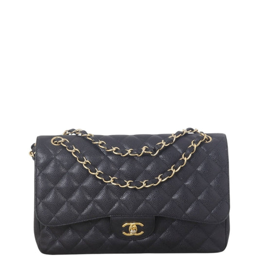Chanel Classic Double Jumbo Caviar Handbag Quilted Black Crossbody Bag Jumbo 09042025
