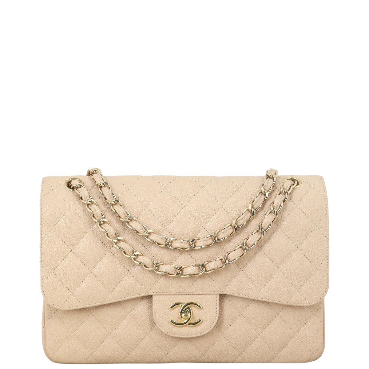 Chanel Classic Double Jumbo Caviar Handbag Quilted Flap Shoulder Bag