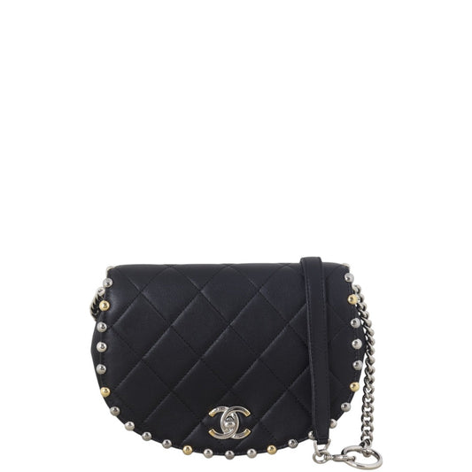 Chanel Saddle Stud Around Bag Quilted Black Crossbody Bag