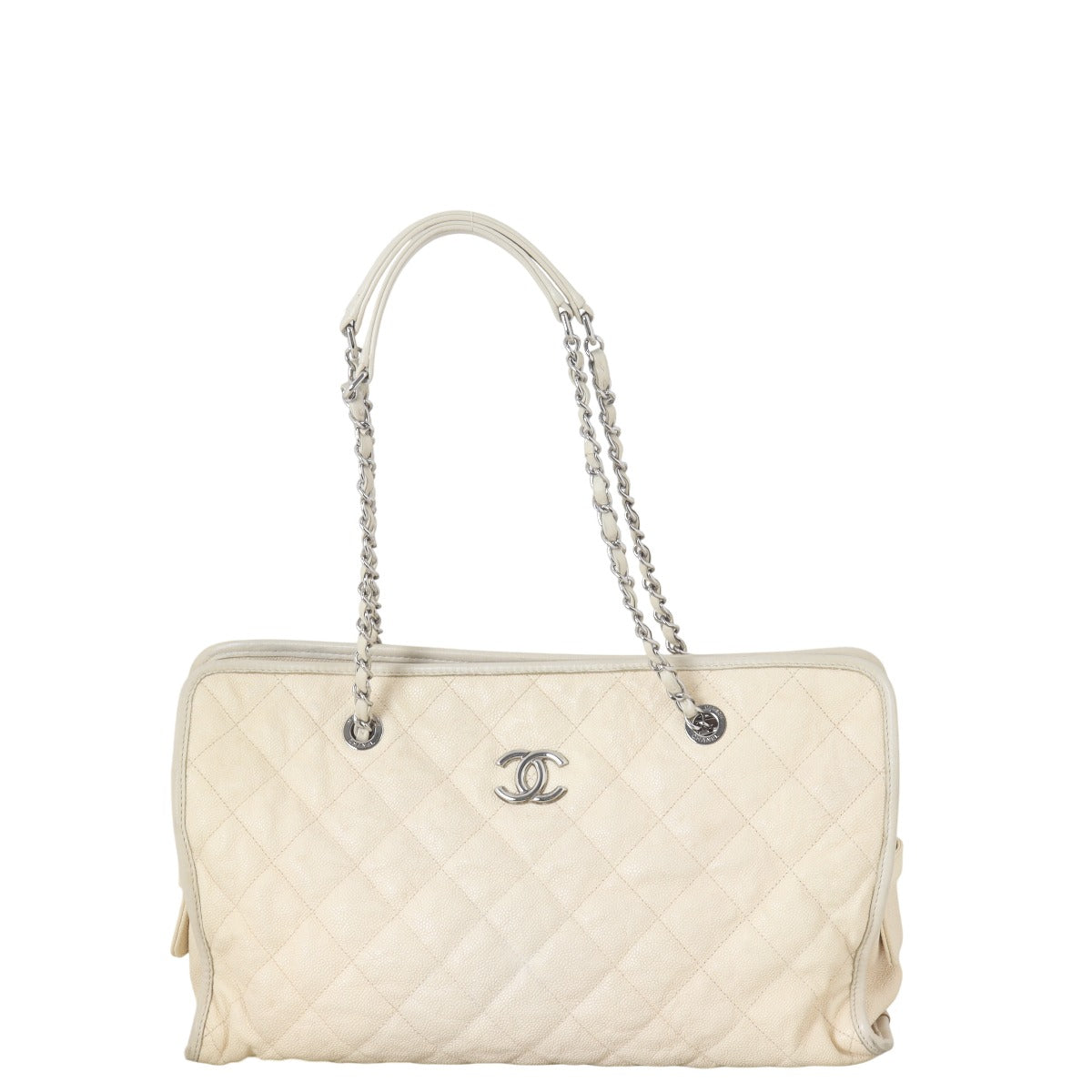 Chanel French Riviera Zip Shopping Tote Quilted White Shoulder Bag