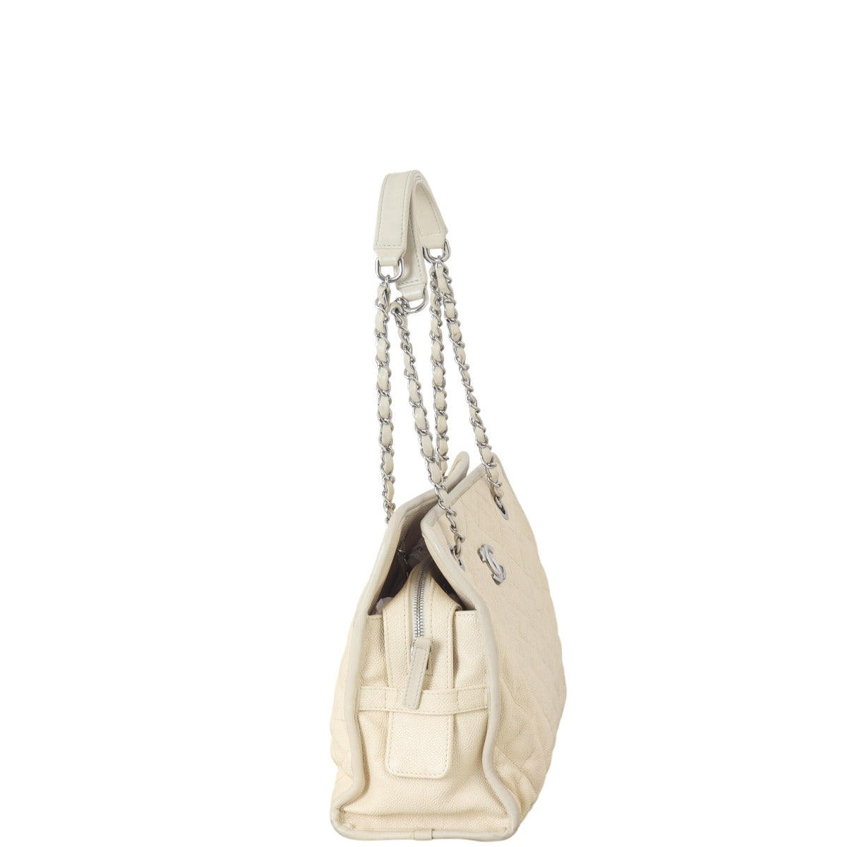 Chanel French Riviera Zip Shopping Tote Quilted White Shoulder Bag Tote 13102025